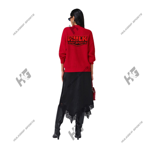 Premium Women's Crew Neck Ribbed Knit <b>Cardigan</b> <b>Sweater</b> Cherry Red Button-Up Winter Casual Soft Hand Feel Custom-Weight Fabric - Product Image 2