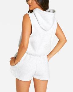<b>Ladies</b> Sleeveless Hoodie <b>Shorts</b> <b>Set</b> Women Two Piece Lounge Outfit Custom Logo Hoodie <b>Shorts</b> <b>Set</b> Women Casual Summer Tracksuit Pr - Product Image 3