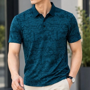 เสื้อโปโลพิมพ์ลายผู้ชาย สีเขียวอมฟ้า ผ้าฝ้ายเมอร์เซอไรซ์ แขนสั้น คอปกกอล์ฟ เสื้อลำลอง ผู้ผลิตเสื้อผ้า - Product Image 5