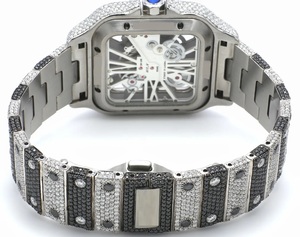 Montre automatique mécanique pour homme, style Hip Hop de luxe, entièrement sertie de moissanite noire et blanche, cadran squelette carré - Product Image 4
