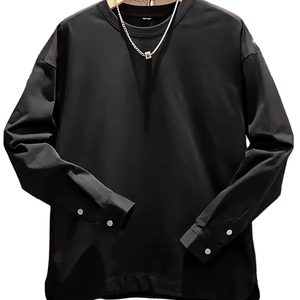 Camiseta Casual de Manga Larga para Hombre, Nueva Colección de Bangladesh, Primavera/Otoño, Color Sólido, Botones en el Puño, Cuello Alto Versátil, 100% Algodón - Product Image 1