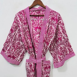 Peignoir en coton en gros, Kimono de nuit fait main, Robe élégante et douce, Kimono imprimé en coton, Kimono long artisanal - Product Image 2