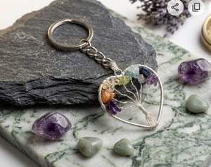 Llavero de Corazón con Piedras Preciosas Hecho a Mano de 7 Chakras - Product Image 1