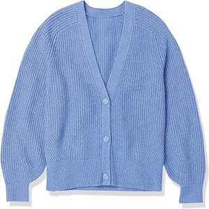Cardigan en tricot personnalisé bleu marine pour l'école, col en V, boutons sur le devant, pull uniforme en fil extensible doux, broderie de logo et écusson, vêtement OEM en gros - Product Image 3