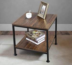 Mesa Auxiliar Cuadrada con Estructura Metálica, Mesa de Noche Rústica Marrón, Mesa Lateral de Madera Vintage Resistente para Sala de Estar o Dormitorio - Product Image 4