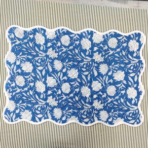 Baby <b>blue</b> linen <b>table</b> <b>mats</b> with scallop edges in white for <b>table</b> decor 14''x20'' size <b>Table</b> Linens - Product Image 3