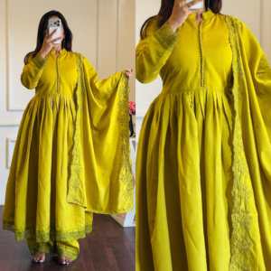 Vestido de fiesta de diseñador con bordado, estilo romano, de seda, con falda y dupatta, completamente cosido, listo para usar. - Product Image 4