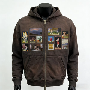 Sudadera con capucha y cremallera de corte holgado, estilo urbano, vintage, de manga larga, ecológica, con estampado de letras personalizado OEM, 100% algodón/poliéster, para invierno - Product Image 5