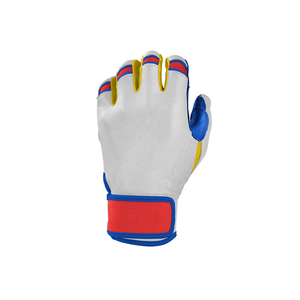 White Blue Yellow <b>Red</b> Leather Baseball/Softball Batting <b>Gloves</b> Right Hand Padded Hook And Loop Closure Unisex Adult Training OEM - Product Image 2