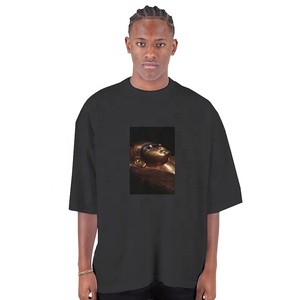Camiseta Negra Oversize de 300 Gsm con Logotipo Personalizado al por Mayor, Camiseta para Hombre de Algodón 100% de Peso Pesado con Hombros Caídos - Product Image 1