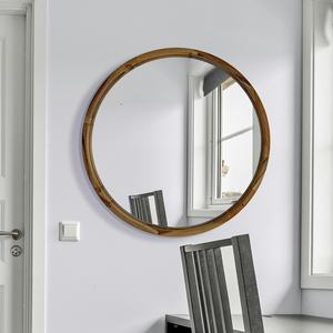 Espejo de Pared con Marco de Madera Natural, Asimétrico, Decorativo, para Sala de Estar, Dormitorio, Entrada, Pasillo, Estilo Moderno Rústico, para Bodas y Hogar - Product Image 1