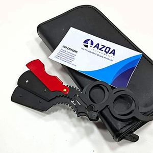 Rasoir droit à double anneau en acier inoxydable avec finition colorée rouge et noire pour le rasage et l'entretien professionnel des barbiers - Product Image 2