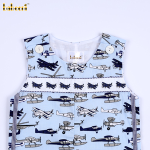Bavoirs pour bébé Babeeni avec motif d'avion volant, combinaison smockée OEM ODM à fermeture par boutons-pression - BB3575 100% coton biologique - Product Image 2