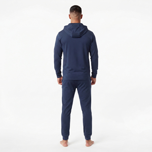 <b>Men's</b> <b>Navy</b> Blue Hooded Tracksuit Full Zip Jacket <b>Jogger</b> Pants Set Casual Athletic Wear Solid Color Breathable - Product Image 5