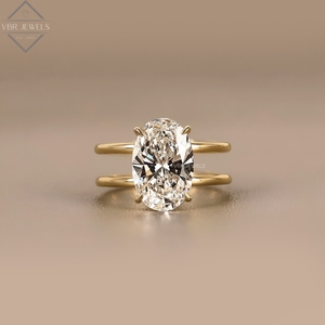 Anillo de Diamantes Ovalados de Lujo en Oro Amarillo con Cuatro Puntas, Joyería de Compromiso para Mujer, Regalo de Aniversario - Product Image 1
