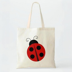 Sac fourre-tout en coton motif coccinelle mignonne, sac de courses réutilisable en toile, sac fourre-tout écologique pour épicerie, sac à bandoulière rouge et noir avec imprimé graphique, cadeau - Product Image 1