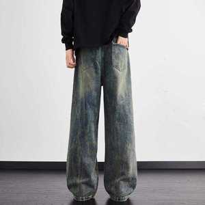 Jean vintage homme coupe large en denim délavé, taille mi-haute, style streetwear - Product Image 4