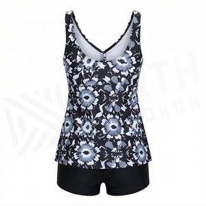 Women Floral Print Tankini <b>Set</b> V-Neck Drawstring Top With Shorts Spandex Polyester Swimwear Regular Fit Two Piece Beachwear - Product Image 2