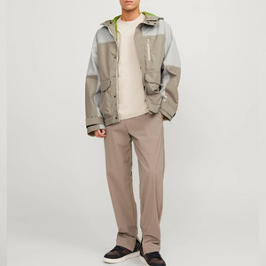 Veste imperméable à capuche pour homme, coupe classique, beige gris, revêtement PU, style décontracté pour l'extérieur, fermeture éclair - Product Image 3