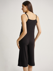 Bmama Black Maternity Nursing <b>Jumpsuit</b> Cotton Breastfeeding <b>Jumpsuit</b> Wide Leg Pregnancy Romper Adjustable Strap OEM Wholesale - Product Image 4