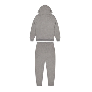 Ensemble de survêtement unisexe gris à capuche, couleur unie, décontracté, avec poches latérales, en coton, pour l'automne - Product Image 1