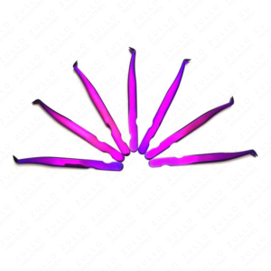 Deluxe Purple L Shape Russian Volume Eyelash Tweezers Stainless Steel Powder Coated Lash Extension <b>Tool</b> Wholesale - Product Image 3