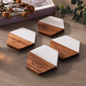 Bar Home Creative Marble Splicing Wooden Placemat Round Eco-Friendly Modern <b>Customize</b> <b>Cup</b> Coaster Stylish Marble Coaster - Product Image 1