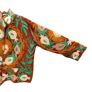 100% Cotton Floral Quilted Mandarin Collar Winter <b>Jacket</b> Eco-Friendly Breathable Cotrise Fabric Hand Embroidery Ethnic Design - Product Image 4