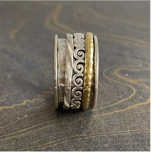 Minimalist Filigree Swirl Fidget <b>Ring</b> 925 Sterling <b>Silver</b> Hammered <b>Spinner</b> Band Handmade Classic Design Jewelry JAIPUR <b>SILVER</b> - Product Image 2