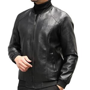 Men's Black PU Leather Moto <b>Jacket</b> Stand Collar Zipper Closure <b>Slim</b> <b>Fit</b> Affordable men's winter leather <b>jacket</b> New style - Product Image 1