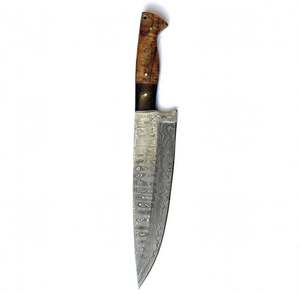 Couteau de chef artisanal en acier Damas avec manche en bois de burl stabilisé – Couteau à trancher - Product Image 1