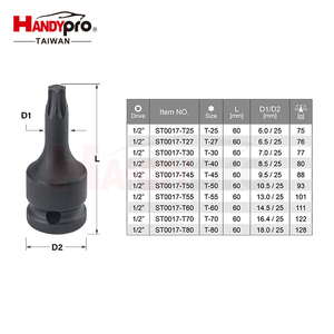HANDYPRO TX-Star Torx Bit Set T25 T27 T30 T40 T45 T50 T55 T60 T80 SNCM-V Black High Carbon Steel <b>Vehicle</b> <b>Tools</b> Auto Repair - Product Image 2
