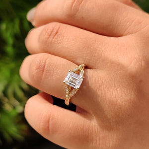 1.25CTW Emerald Cut Lab Grown Diamond Classic Engagement <b>Ring</b> IGI Certified 14K Solid Gold Vintage Leaf Inspired Women VVS2/VS1 - Product Image 1