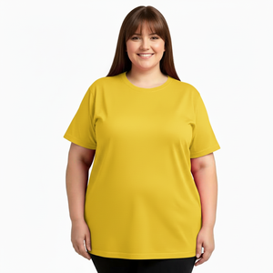 Camiseta de Algodón Amarilla con Cuello Redondo para Mujer, Corte Regular, Color Sólido Informal, Manga Corta, Secado Rápido, Estilo Tie Dye, para Verano - Product Image 1