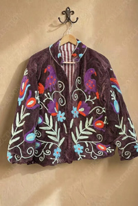 Chaqueta Bomber Reversible de Doble Cara, Hecha a Mano, Bordada, de Algodón y Terciopelo Suzani, con Patrón Floral Vintage, Otoño, OEM, ODM - Product Image 1