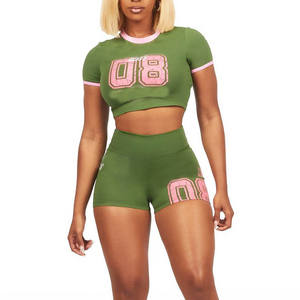 Conjunto de camiseta y pantalones cortos para mujer, para yoga, fitness, verano, gimnasio, entrenamiento, ropa deportiva, informal, holgado, con logo personalizado, Pro Wear Fit - Product Image 3