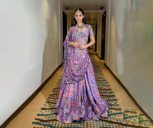 Lehenga choli ชุดปาร์ตี้สไตล์วินเทจขนสัตว์เทียมสีฟ้าสำหรับงานแต่งงานฤดูร้อนฤดูหนาว - Product Image 1