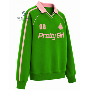 อัลฟ่า |   คาปา |   เสื้อสเวตเชิ้ตอัลฟ่าสำหรับผู้หญิง แบบวาร์ซิตี้รักบี้ คอปกโปโล แขนยาว ปักลายลำลอง สวมหัว สไตล์วิทยาลัย - Product Image 2