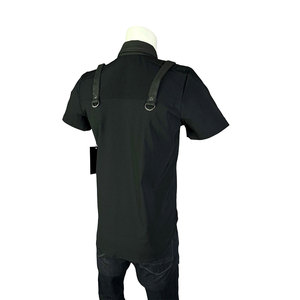 <b>Men's</b> Gothic Punk Short Sleeve Shirt Street Style Black Cotton Button Up with Metal D-Rings and Vegan Leather - Product Image 3