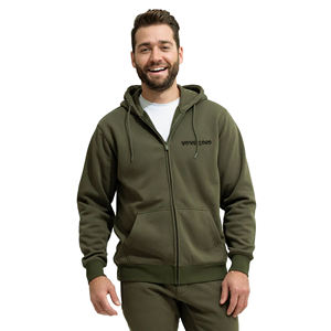 Sweat-shirt à capuche zippé vert olive pour homme, logo personnalisé, molleton épais, sweat-shirt à capuche décontracté, veste en mélange de coton - Product Image 3