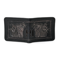 Cartera Trifold de Cuero Vacuno con Diseño Floral Estilo Western Vintage para Hombre, con Bloqueo RFID