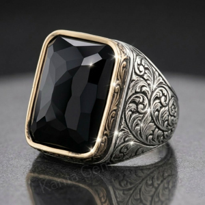 Men's 925 Sterling Silver Two Tone Plated 10x16mm Rectangle Shape Black Onyx Gemstone Signet <b>Ring</b> Everyday Wear <b>Fine</b> Jewelry - Product Image 1