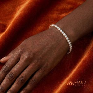 กำไลข้อมือเทนนิสโมอิสซาไนต์สำหรับผู้หญิง สีโรสโกลด์ ดีไซน์โซ่เส้นเล็ก ประดับด้วยพลอยทรงกลม เครื่องประดับแฟชั่นสุดหรู ของขวัญสุดเก๋ - Product Image 5