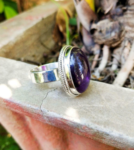 Bague en argent sterling 925 avec pierre d'améthyste violette, bague artisanale en pierre violette, bijoux pour femmes - Product Image 3