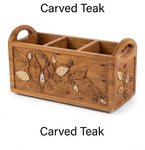 Organiseur de rangement en bois artisanal indien de couleur blanche pour la cuisine, multi-usages - Product Image 4