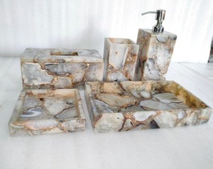 Ensemble de salle de bain moderne portable en résine acrylique bleu ciel de luxe ILAHI, trois pièces, design floral, accessoires décoratifs pour la maison, Uttar - Product Image 3