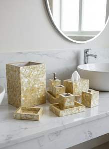 ชุดอุปกรณ์ห้องน้ำทำมือจากเปลือกหอยมุก เหมาะสำหรับการจัดระเบียบอ่างล้างหน้าอย่างหรูหราและตกแต่งภายในอย่างสวยงาม - Product Image 3