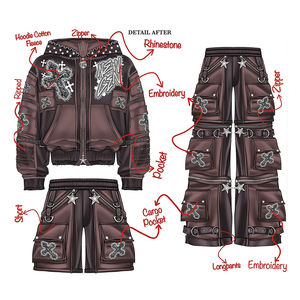 Ensemble survêtement homme personnalisé avec broderie vieillie, sweat à capuche court et coupe carrée zippé et pantalon de survêtement, effet délavé soleil et délavé à l'acide, brodé - Product Image 1