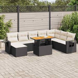Ensemble de canapé de jardin à 9 places avec accoudoirs réglables, en rotin PE noir, meubles d'extérieur confortables - Product Image 1