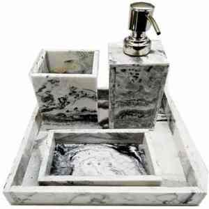 Wholesale Four-Piece <b>White</b> Polyresin <b>Bathroom</b> <b>Accessories</b> <b>Set</b> Rectangle Shape Easy to Clean for Export Market - Product Image 1